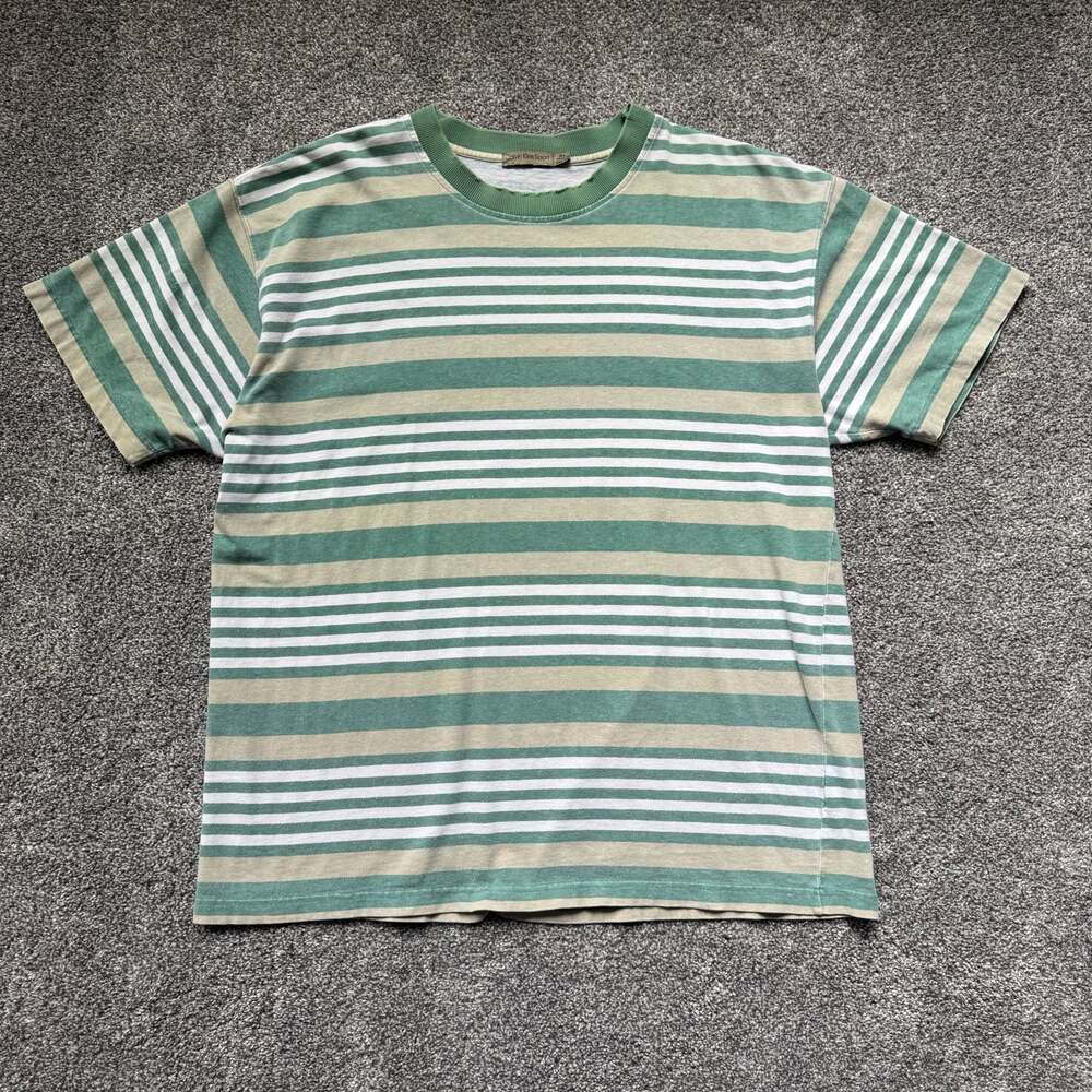 Vintage 90s Calvin Klein Sport Striped T-Shirt XL Made in Hong Kong Green Sage C